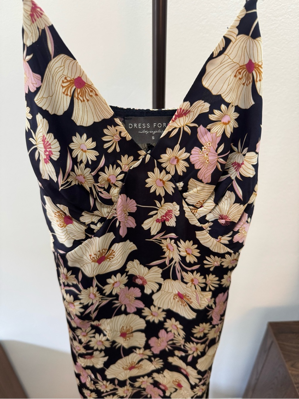 Dress Forum Strapless Black Floral Slip Dress with Pink & Cream Blooms
